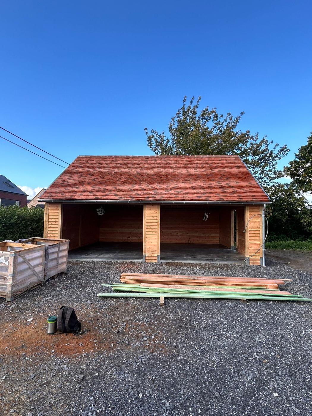 Annexe à croupes et carport en chêne — La Bruyère — étape 4