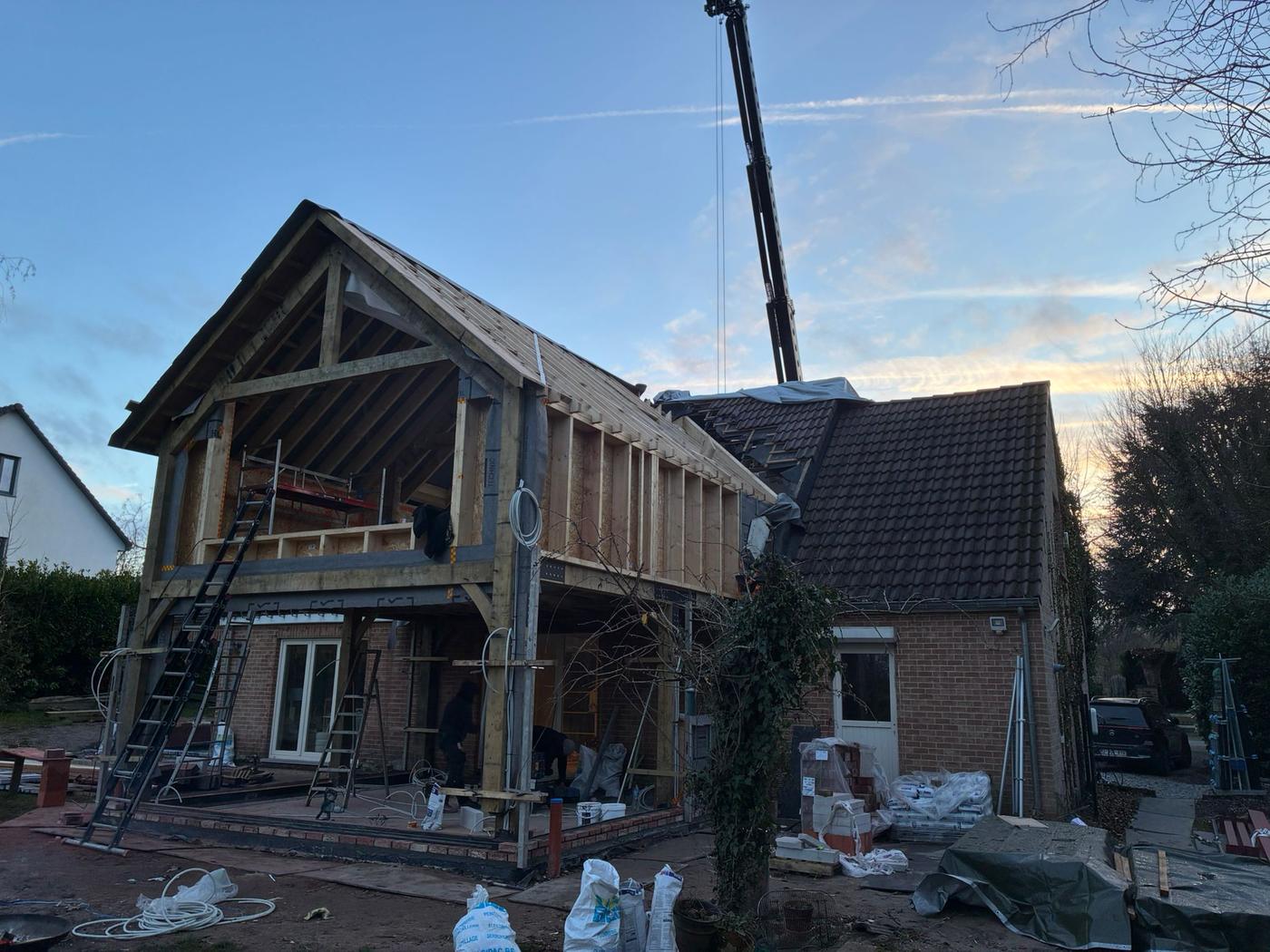 Annexe en chêne aux pignons vitrés — Brabant wallon — étape 2