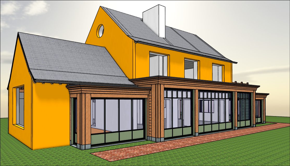 Dessin du bureau d'étude — Annexe en chêne à terrasse d’étage — Ciney