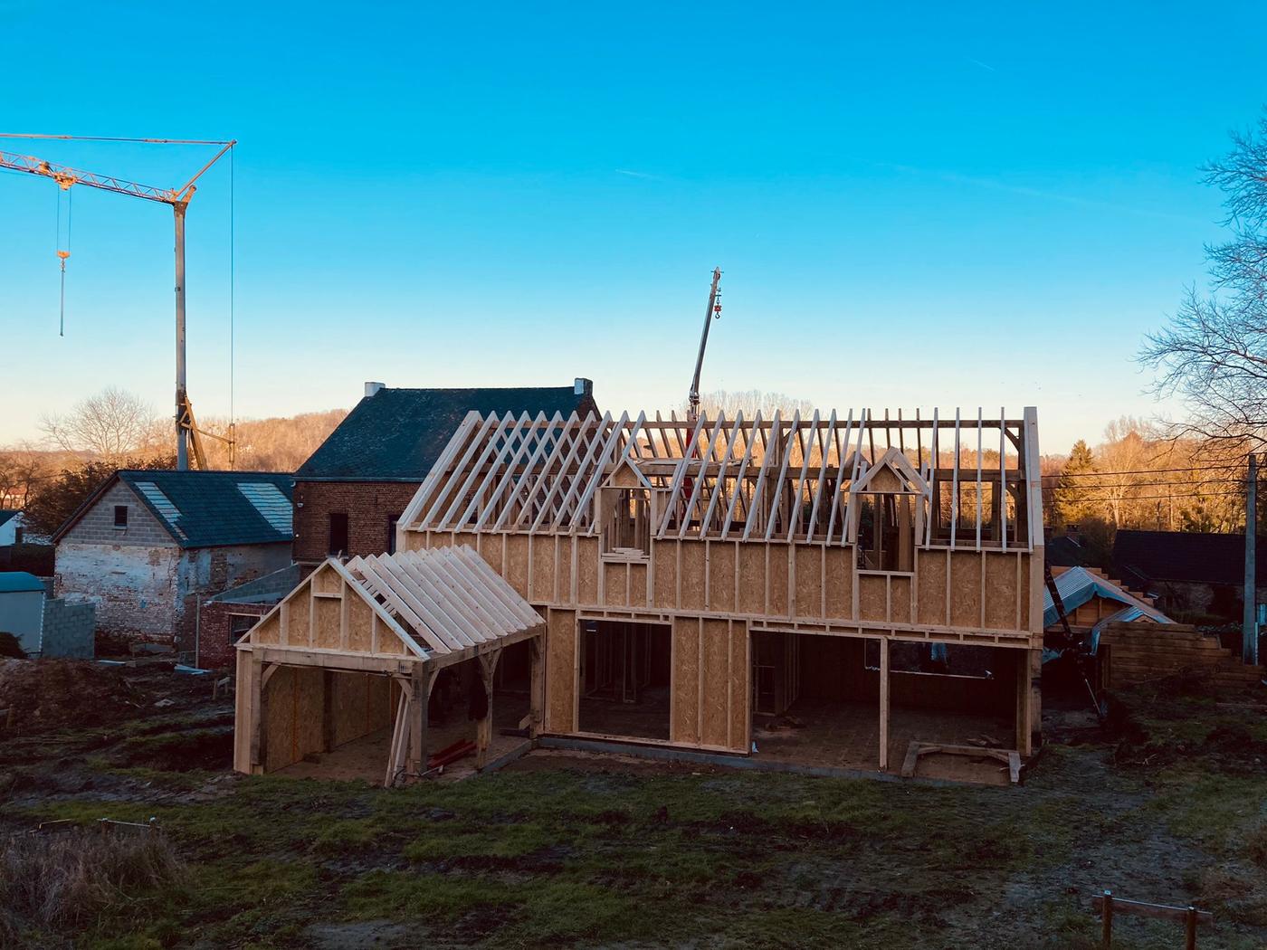Maison à ossature bois et charpente de chêne — Grez-Doiceau — étape 2