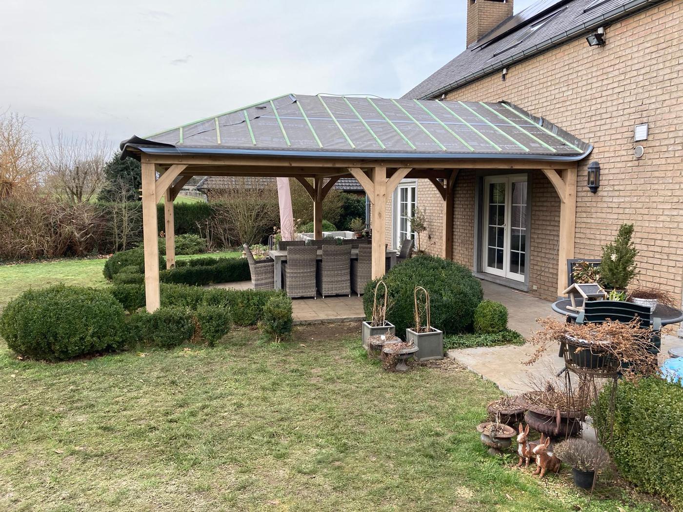 Terrasse couverte en chêne à trois versants — Jemeppe-sur-Sambre — étape 1